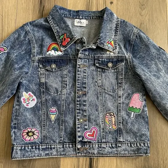 Lola and The Boys Women’s Large All About The Patch Denim Jacket Colorful EUC - Picture 5 of 11